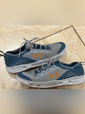 Under Armour Gray Sneakers with Orange Trim and Black Details